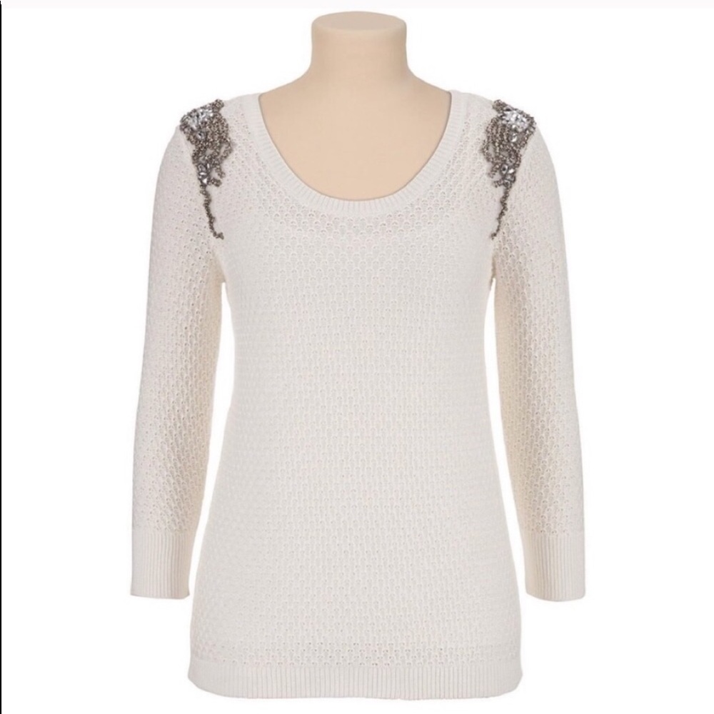 M / Maurices white knit jewel design sweater